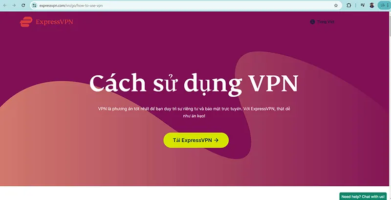 Nhấn “tải expressVPN” để tải phần mềm về máy tính